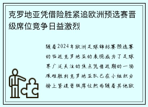克罗地亚凭借险胜紧追欧洲预选赛晋级席位竞争日益激烈