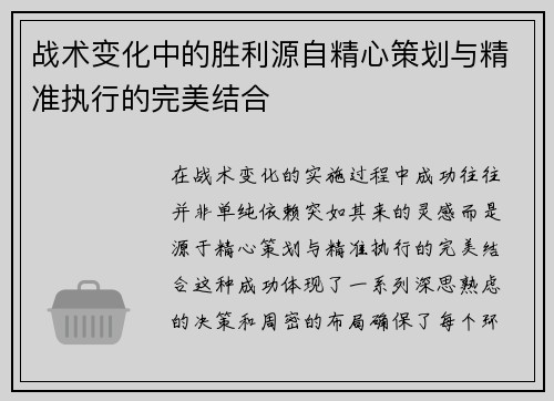 战术变化中的胜利源自精心策划与精准执行的完美结合
