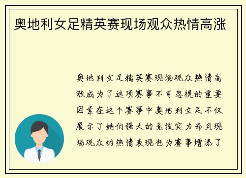 奥地利女足精英赛现场观众热情高涨