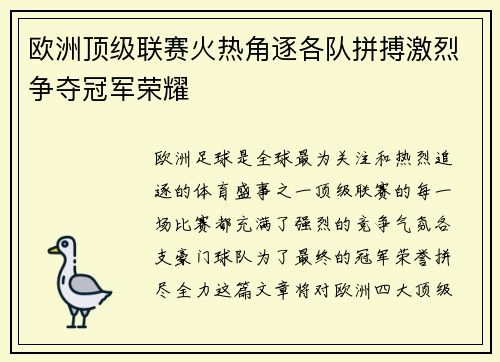 欧洲顶级联赛火热角逐各队拼搏激烈争夺冠军荣耀